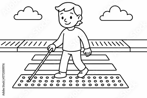 Tactile Paving Coloring. Tactile paving for the visually impaired children?s coloring book illustration, outlined drawing, a crosswalk with raised dots and