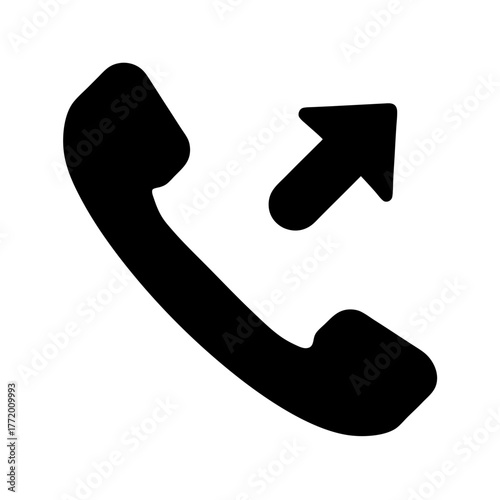 A black and white illustration of an outgoing phone call icon
