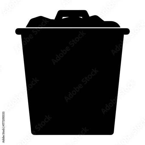 Full black trash bin vector illustration for waste management or office