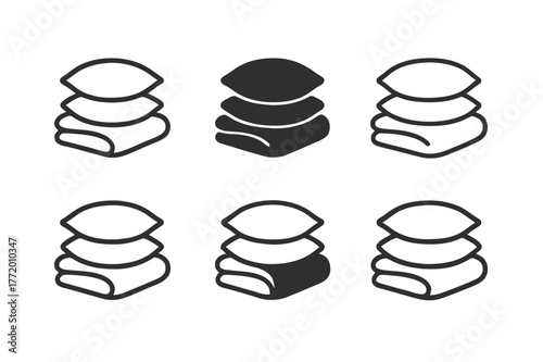 Bedding Logo Variations. Bedding design. Set Logo of Bedding design: layered pillow and blanket icons. harmonious logo variations of the same emblematic