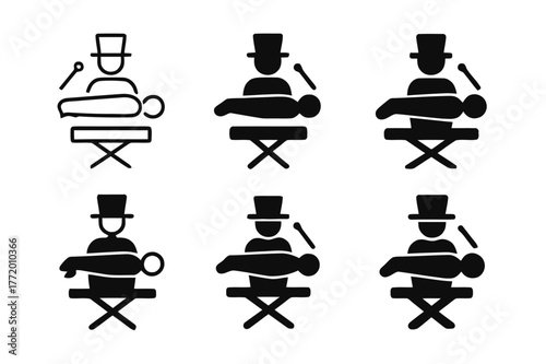 Levitation Logo Variations. Stage illusions. Set Logo of Stage illusions: Levitation act. Icon set. harmonious logo variations of the same emblematic concept,