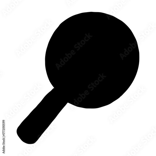 Simple black and white illustration of a hand held magnifying glass tool