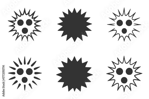 Startled Face Logos. Startled face. Set Logo of Startled face: starburst around eyes. harmonious logo variations of the same emblematic concept, each with