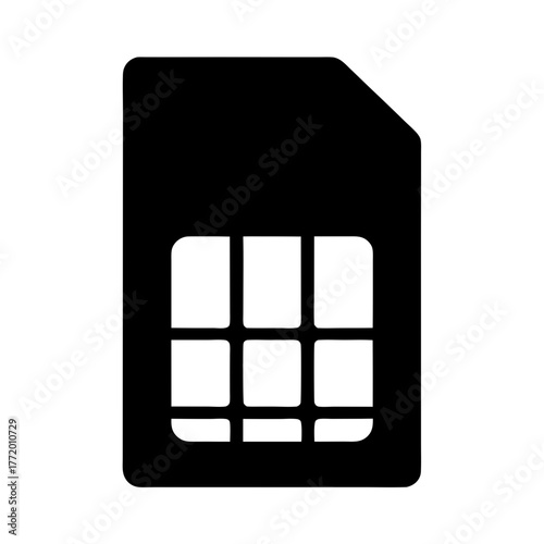 Black and white vector drawing of a SIM card for mobile phones