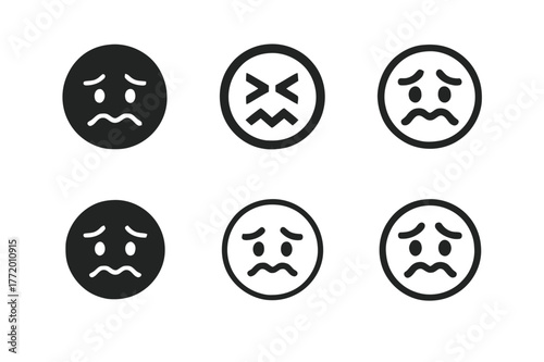 Anxiety Logo Variations. Anxious expression. Set Logo of Anxious expression: quivering lips and brows. harmonious logo variations of the same emblematic