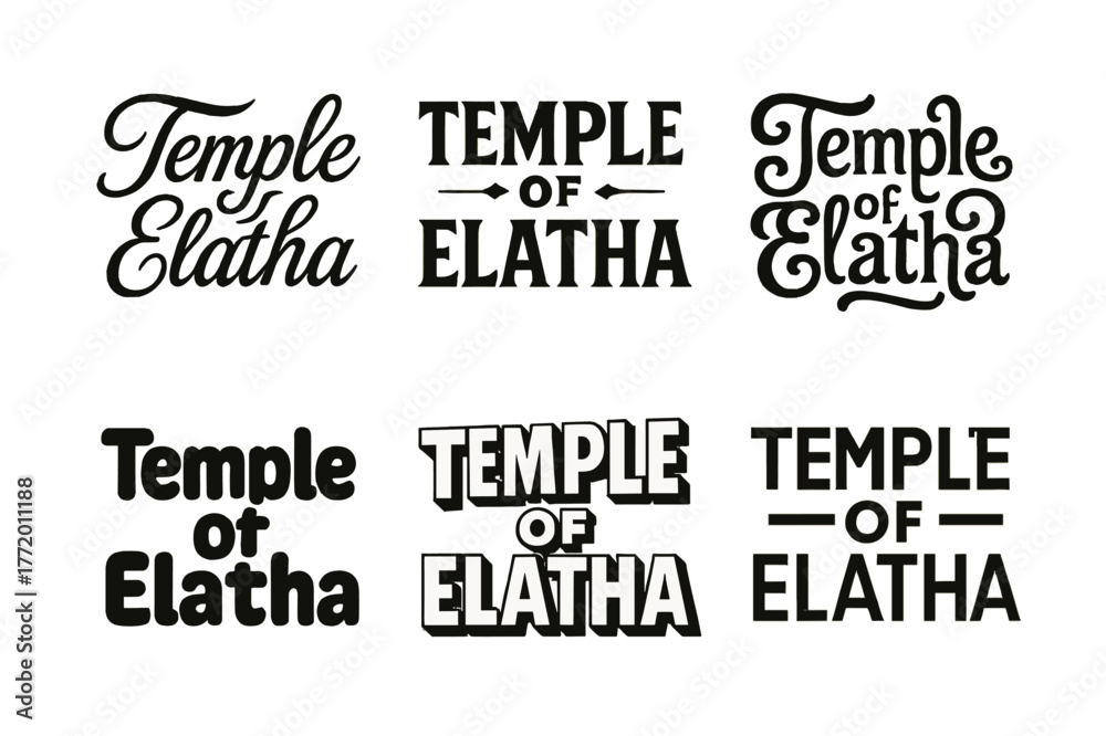 Obraz premium Temple Lettering Designs. Hidden trail. Set Logo of Hidden trail: leaf-marked footprint. harmonious logo variations of the same emblematic concept, each with