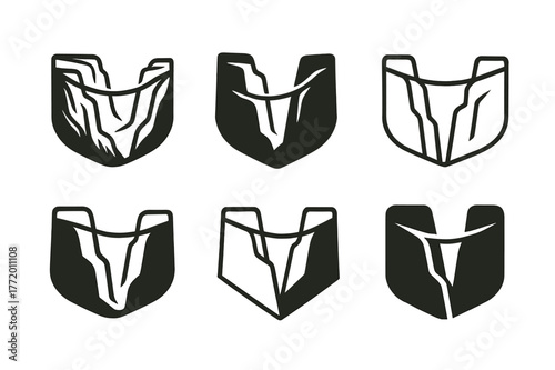 Highlining Logo Variations. Highlining. Set Logo of Highlining: webbing span over canyon. harmonious logo variations of the same emblematic concept, each with
