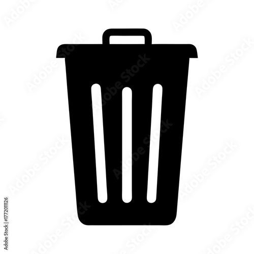 Simple Black Silhouette of a Wastepaper Basket with Handle and Open Design