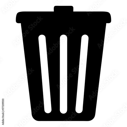 Simple black and white trash can icon representation for waste disposal