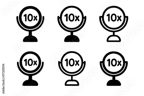 Vanity Mirror Logos. vanity mirror. Set Logo of vanity mirror: Magnifying ? suction mirror. Icon set. harmonious logo variations of the same emblematic