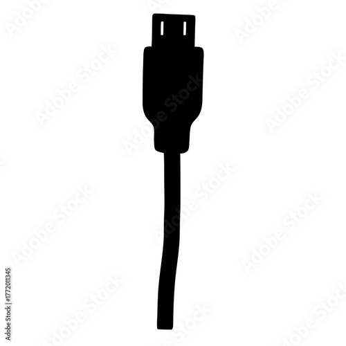 Silhouette of a black electrical power plug with visible holes, isolated