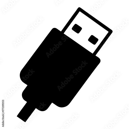 Black and white illustration of a standard USB connector showing data transfer