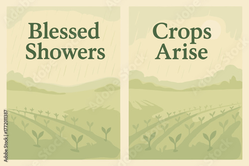 Fertility Rains Banners. Fertility Rains. Two vertical A6 banners with safe margins, centered composition, no elements touching edges, pastel, moss green and