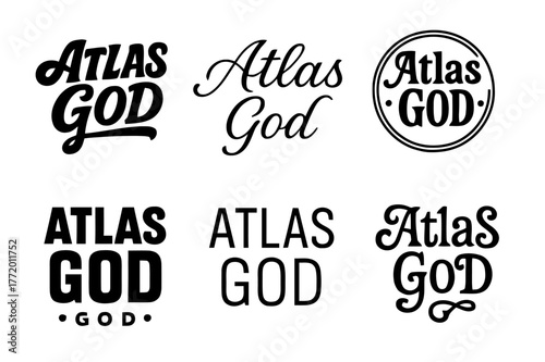 Atlas Emblem Variations. Atlas God. Set lettering. harmonious lettering variations of the same emblematic concept, each with different artistic interpretation