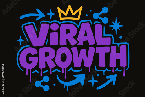 Graffiti Viral Growth. Viral Growth ? Graffiti Simplified; lettering: thick bubble/block, tilted; effects: dripping outlines, flat spray fills; background: