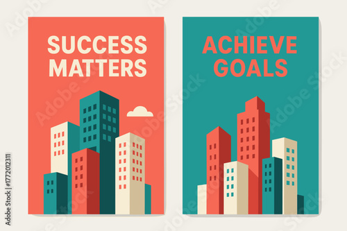 Modern Motivational Banners. # IMPORTANT. Two vertical A6 banners with safe margins, centered composition, no elements touching edges, modern, coral and teal,