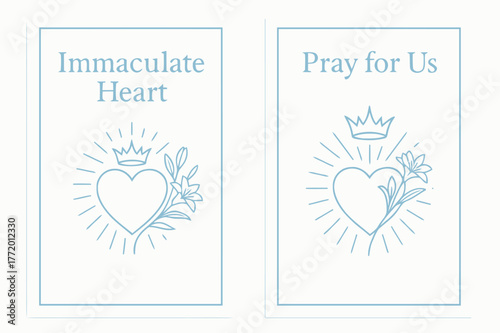 Immaculate Heart Banners. Immaculate Heart. Two vertical A6 banners with safe margins, centered composition, no elements touching edges, minimal, white and sky