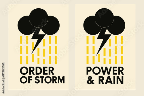 Bauhaus Storm Banners. Bauhaus Tempest. Two vertical A6 banners with safe margins, centered composition, no elements touching edges, bauhaus, black and lemon