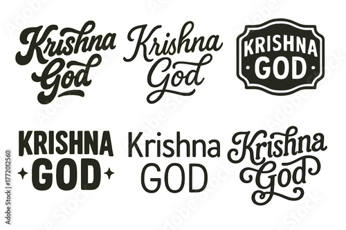 Krishna Lettering Variations. Krishna God. Set lettering. harmonious lettering variations of the same emblematic concept, each with different