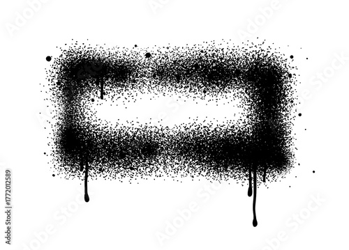 Spray paint graffiti stencil frames. Black airbrushing paint banner, stenciling backdrop and spray paint texture borders. Brush splash abstract rectangular stencil border. Isolated vector icons set