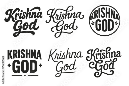 Krishna Lettering Variations. Krishna God. Set lettering. harmonious lettering variations of the same emblematic concept, each with different