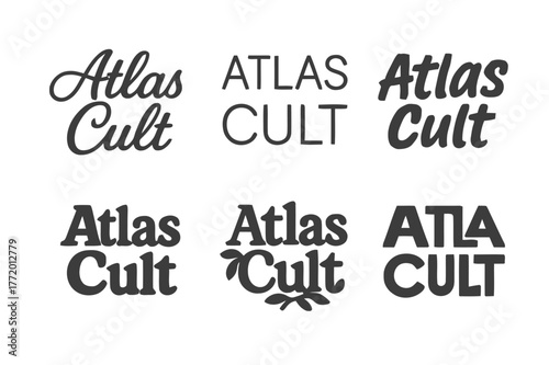 Atlas Cult Harmony. Atlas Cult. Set lettering. harmonious lettering variations of the same emblematic concept, each with different artistic interpretation