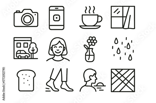 Everyday Moments Icons. Photography Capturing the Beauty of Everyday Moments. Line icon set of Photography Capturing the Beauty of Everyday Moments: camera,