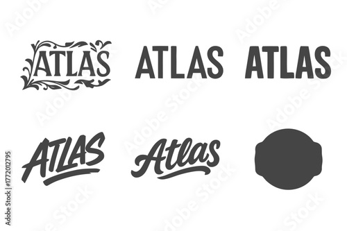 Atlas Sigil Variations. Atlas Sigil. Set lettering. harmonious lettering variations of the same emblematic concept, each with different artistic interpretation