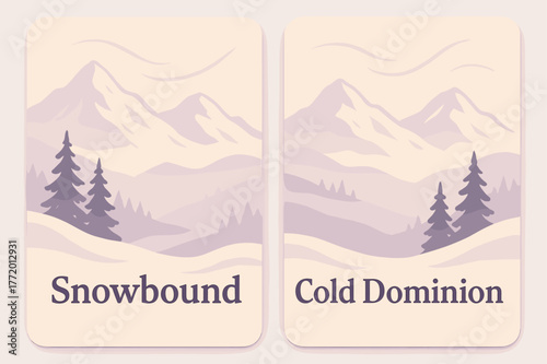 Frosted Peaks Banners. Frosted Peaks. Two vertical A6 banners with safe margins, centered composition, no elements touching edges, pastel, lavender and cream,