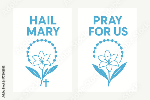 Hail Mary Banners. Hail Mary Prayer. Two vertical A6 banners with safe margins, centered composition, no elements touching edges, flat vector design, white and