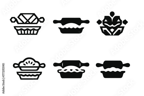 Homemade Baking Logos. Homemade baking. Set Logo of Homemade baking: rolling pin with pie pan. harmonious logo variations of the same emblematic concept, each