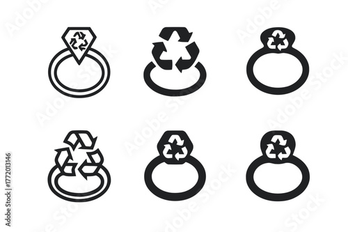 Infinity Loop Jewelry Logos. Recycled metal jewelry. Set Logo of Recycled metal jewelry: infinity loop ring. harmonious logo variations of the same emblematic