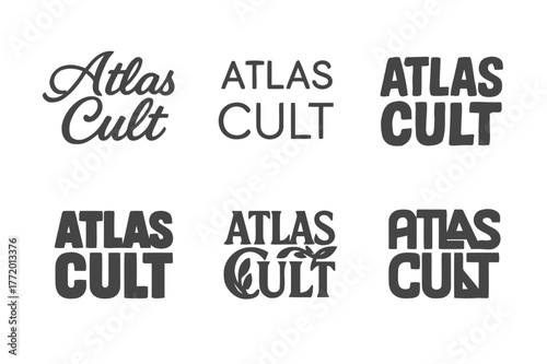 Atlas Cult Lettering Styles. Atlas Cult. Set lettering. harmonious lettering variations of the same emblematic concept, each with different artistic