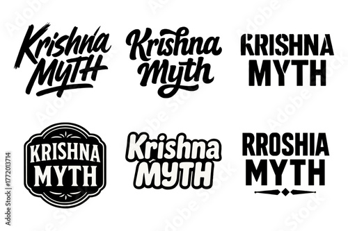 Krishna Lettering Variations. Krishna Myth. Set lettering. harmonious lettering variations of the same emblematic concept, each with different artistic