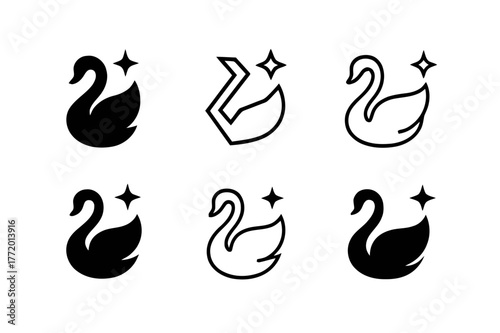 Deneb Logo Variations. Deneb in Cygnus. Set Logo of Deneb in Cygnus: swan tail star marker. harmonious logo variations of the same emblematic concept, each