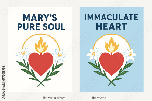 Immaculate Heart Banners. Immaculate Heart. Two vertical A6 banners with safe margins, centered composition, no elements touching edges, flat vector design,