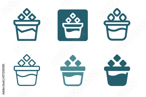 Lunch Logo Variations. Packing lunch. Set Logo of Packing lunch: Yogurt cup with granola topper. Icon set. harmonious logo variations of the same emblematic
