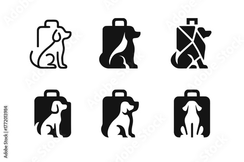 Pet Travel Logos. Pet-friendly travel destinations. Set Logo of Pet-friendly travel destinations: Dog. harmonious logo variations of the same emblematic