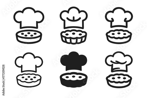 French Cuisine Logos. French cuisine. Set Logo of French cuisine: chef hat with quiche outline. harmonious logo variations of the same emblematic concept, each