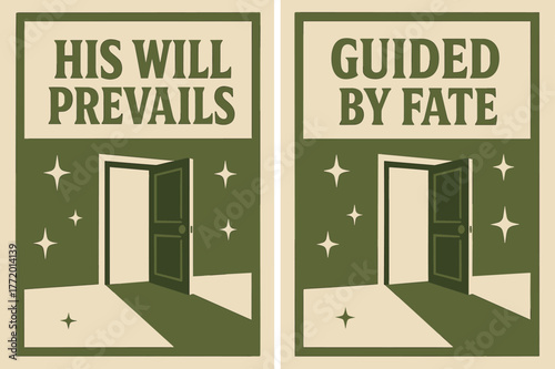 Retro Inspirational Banners. Destiny. Two vertical A6 banners with safe margins, centered composition, no elements touching edges, retro, olive green and