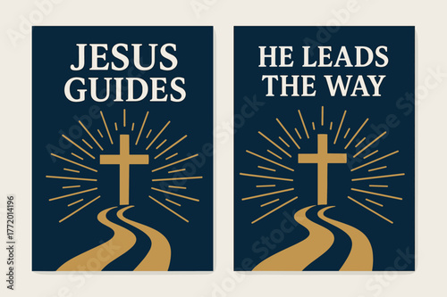 Divine Path Banners. Divine Guidance. Two vertical A6 banners with safe margins, centered composition, no elements touching edges, flat vector design, navy and