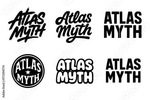 Atlas Emblem Variations. Atlas Myth. Set lettering. harmonious lettering variations of the same emblematic concept, each with different artistic interpretation
