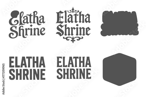 Elatha Shrine Lettering Grid. Elatha Shrine. Set lettering. harmonious lettering variations of the same emblematic concept, each with different artistic