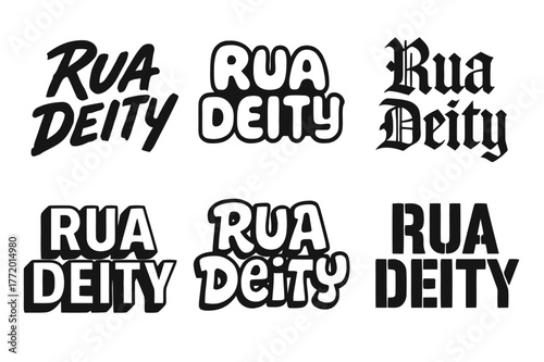 Rua Lettering Variations. Rua Deity. Set lettering. harmonious lettering variations of the same emblematic concept, each with different artistic interpretation