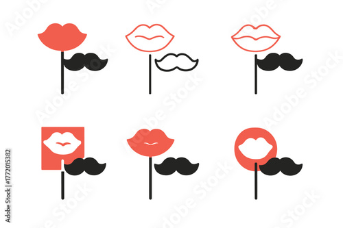 Engagement Party Logos. Celebrating love through engagement parties. Set Logo of Celebrating love through engagement parties: Photo booth props lips