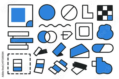 Playful Color Doodles. Playful color blocking. Hand-drawn doodle illustration playful color blocking [offset rectangles (accented), circle patch (accented),