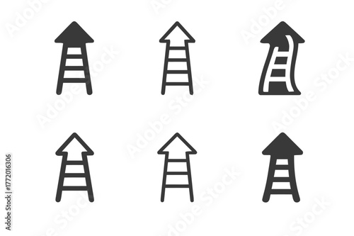 Ladder to Arrow Logos. Career development. Set Logo of Career development: ladder merging into arrow. harmonious logo variations of the same emblematic