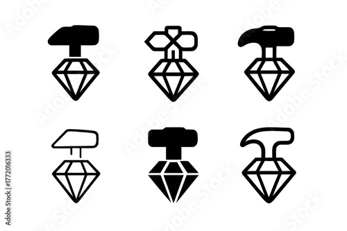 Artisan Jewelry Logos. Local artisan jewelry. Set Logo of Local artisan jewelry: hammer and gem symbol. harmonious logo variations of the same emblematic