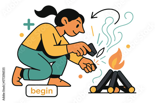 Igniting the Ember. Keeper of the Hearth ? First Ember. A steel and flint kiss with a tiny spark; thin lines trace the ember?s breath into kindling. Tag reads