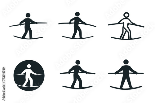 Balance Logo Variations. balance. Set Logo of balance: Tightrope walker pole. Icon set. harmonious logo variations of the same emblematic concept, each with